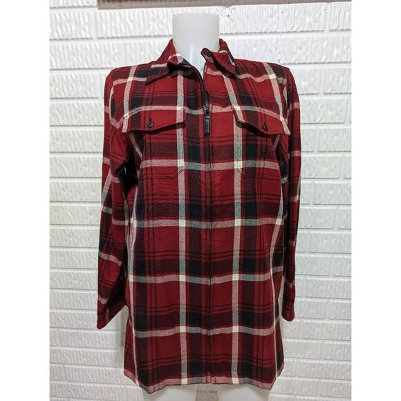 Ralph Lauren Women's Size M Zip Front Red Plaid Wool Shirt New Without Tags - Picture 1 of 6